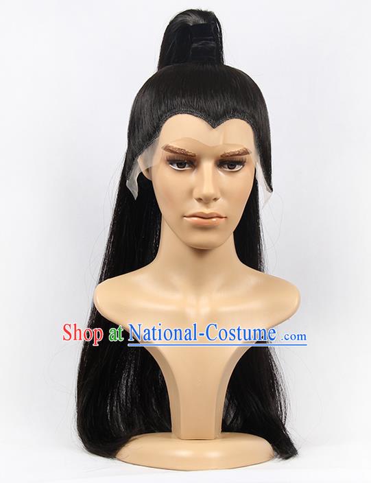 Chinese Ancient Swordsman Long Wig Set, Traditional Chinese Wig Hoods for Men