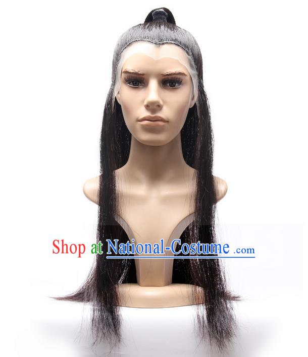 Chinese Ancient Swordsman Long Wig Set, Traditional Chinese Wig Hoods for Men