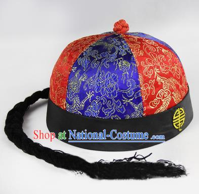 Chinese Ancient Swordsman Long Wig Set, Traditional Chinese Qing Dynasty Hats Wig Hoods for Men