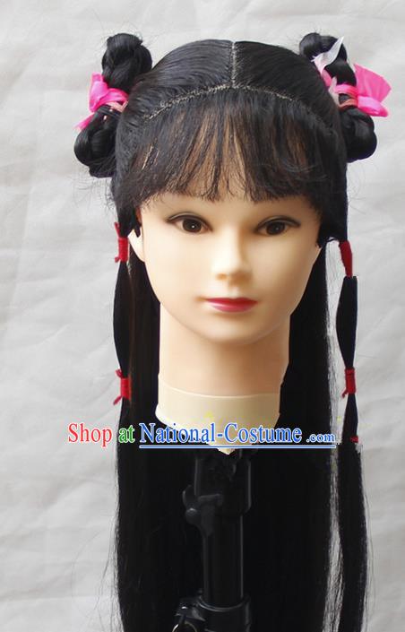 Chinese Ancient Young Women Long Wig Set, Traditional Chinese Han Dynasty Hats Wig Hoods for Women