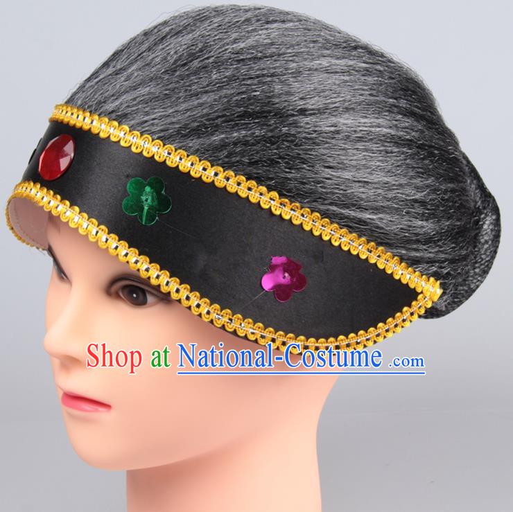 Chinese Ancient Opera Old Women Long Wig Set, Traditional Chinese Han Dynasty Hats Wig Hoods for Women