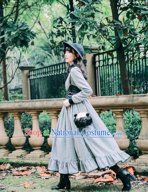 Traditional Classic Women Clothing, Traditional Classic Woolen Long Skirt, British Restoring Ancient Wool One-piece Dress for Women