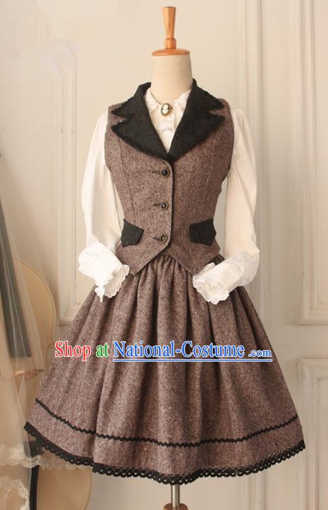 Traditional Classic Women Clothing, Traditional Classic Woolen Dress, British Restoring Ancient Striped Wool Vest and Long Skirt Complete Set for Women