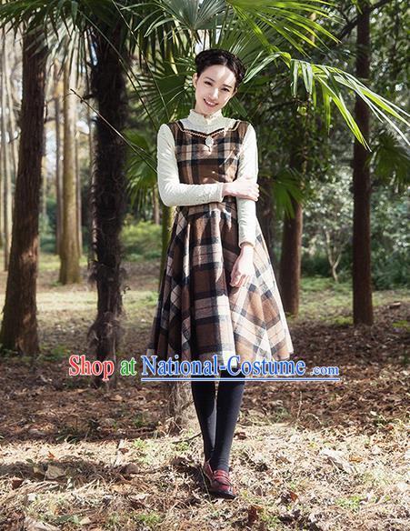 Traditional Classic Women Clothing, Traditional Classic Woolen One-piece Dress, British Restoring Ancient Vest Wool Long Skirt for Women