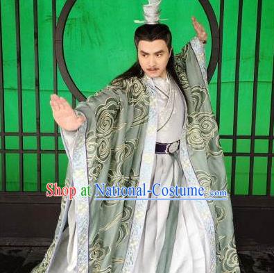 Traditional Chinese Ancient Old Men Embroidered Costumes, Ancient Chinese Cosplay Swordsmen Knight Costume Complete Set for Men