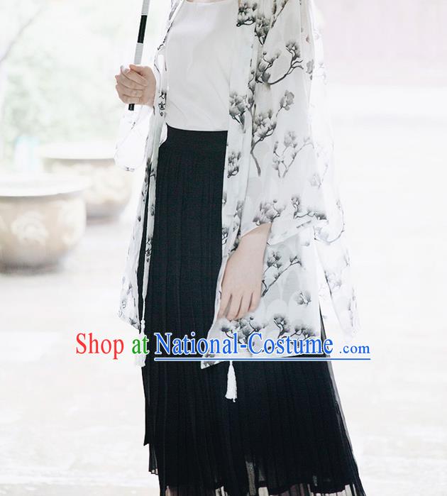 Traditional Japanese Restoring Ancient Kimono Costume, China Kimono Pleated Skirt Chiffon Long Dress for Women