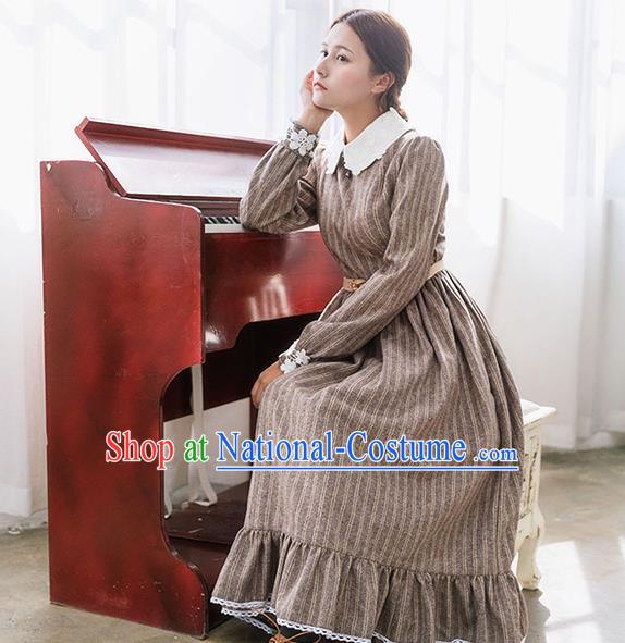 Traditional Classic Elegant Women Costume Woolen One-Piece Dress, Restoring Ancient Princess Wool Giant Swing Long Skirt for Women