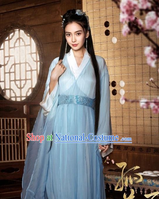 Traditional Chinese Ancient Heroine Fairy Costumes, Ancient Chinese Cosplay Swordswomen Knight Costume and Hair Accessories Complete Set for Women