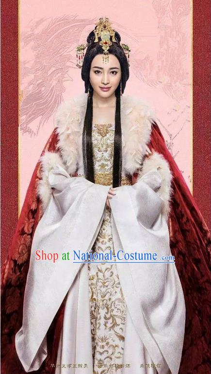 Traditional Chinese Ancient Imperial Emperess Concubine Costumes, Ancient Chinese Cosplay Queen Costume and Hair Accessories Complete Set for Women