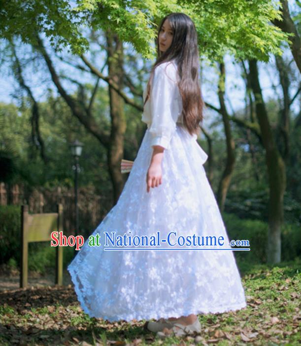 Traditional Classic Elegant Women Costume Bust Skirt, Restoring Ancient Princess Embroidery Lace Long Giant Swing Skirt for Women