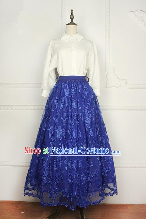 Traditional Classic Elegant Women Costume Bust Skirt, Restoring Ancient Princess Embroidery Lace Long Giant Swing Skirt for Women