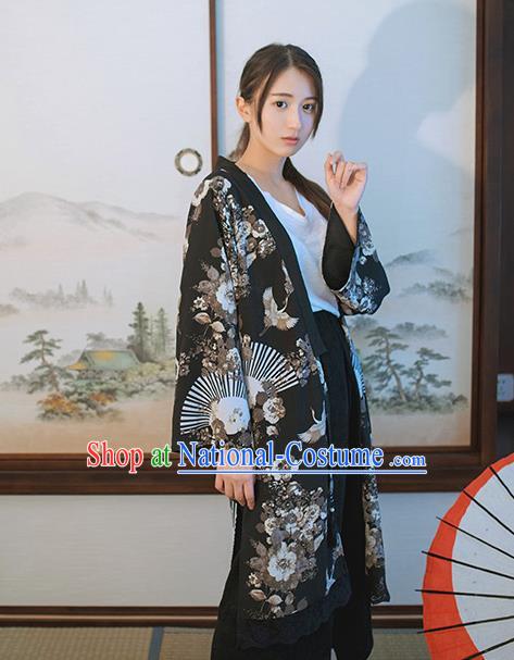 Traditional Japanese Restoring Ancient Kimono Costume Haori Crane Smock, China Kimono Modified Lace Cardigan for Women