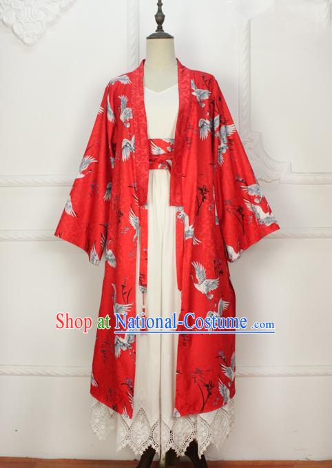 Traditional Japanese Restoring Ancient Kimono Costume Haori Smock, China Hanfu BeiZi Modified Long Cardigan for Women