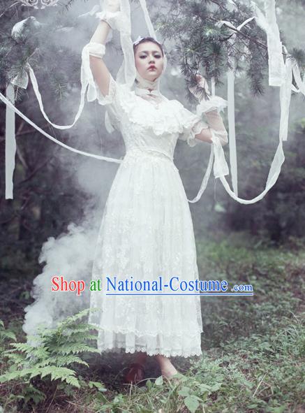 Traditional Classic Elegant Women Costume Palace Heavy Lace One-Piece Dress, Restoring Ancient Princess Royal Long Dress for Women