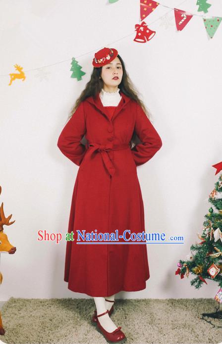 Traditional Classic Elegant Women Costume Palace Woolen Dust Coat, Restoring Ancient Princess Wool Hooded Long Coat for Women