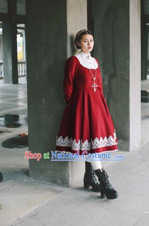 Traditional Classic Elegant Women Costume Palace Woolen Bead One-Piece Dress, Restoring Ancient Princess Royal Long Dress for Women