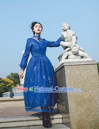 Traditional Classic Elegant Women Costume Palace One-Piece Dress, Restoring Ancient Gothic Princess Royal Lace Long Dress for Women