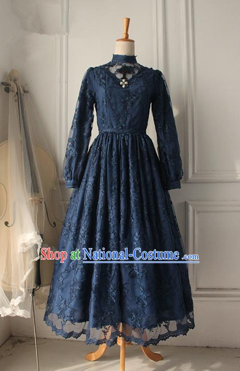 Traditional Classic Elegant Women Costume Palace One-Piece Dress, Restoring Ancient Gothic Princess Royal Lace Long Dress for Women