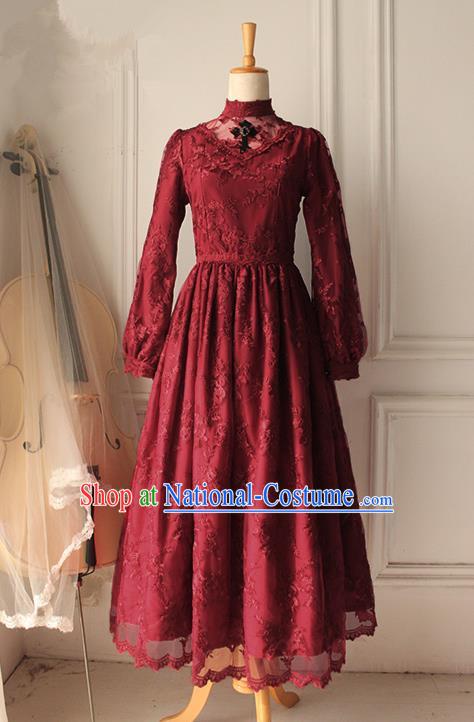 Traditional Classic Elegant Women Costume Palace One-Piece Dress, Restoring Ancient Gothic Princess Royal Lace Long Dress for Women