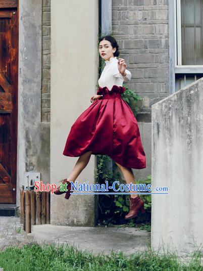 Traditional Classic Elegant Women Costume Satin Bust Skirt, Restoring Ancient Princess High Waist Giant Swing Skirt for Women