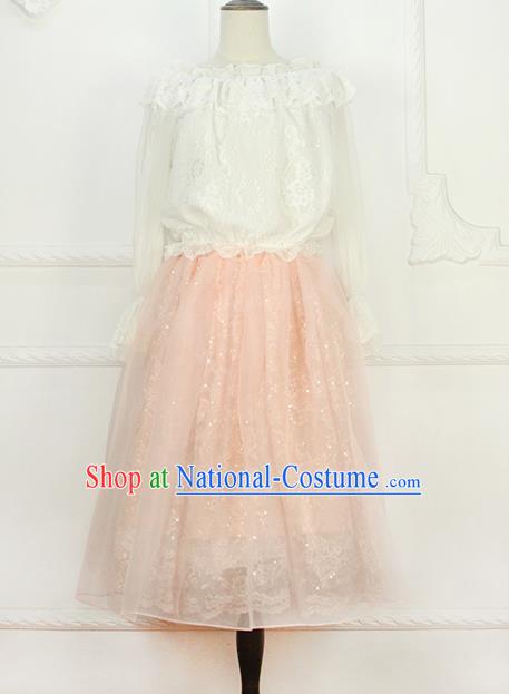 Traditional Classic Elegant Women Costume Bust Skirt, Restoring Ancient Princess Embroidery Lace Organza Giant Swing Skirt for Women