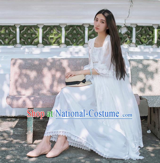 Traditional Classic Elegant Women Costume Lace Smock, Restoring Ancient PrincessLace Long Gauze Cardigan for Women