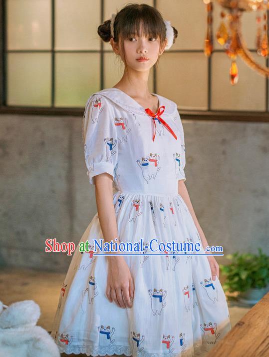 Traditional Classic Elegant Women Costume One-Piece Dress, British Restoring Ancient Princess Sweetheart Sailor Collar Dress for Women