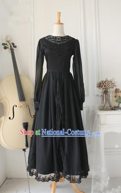 Traditional Classic Elegant Women Costume One-Piece Dress, British Restoring Ancient Princess Gothic Lace Cardigan Dress for Women