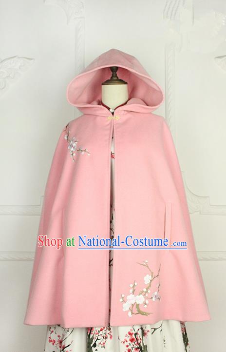 Traditional Classic Chinese Elegant Women Costume Hanfu Woolen Cloak, Restoring Ancient Embroider Plum Blossom Cape for Women