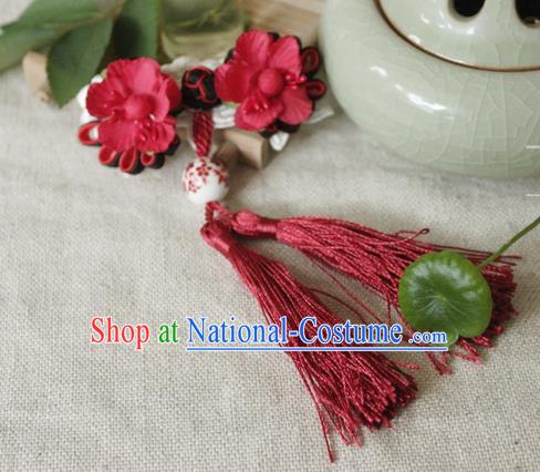 Traditional Classic Chinese Ancient Hair Accessories Hairpin, Elegant Hanfu Plate Buttons Tassels Hair Claw for Women