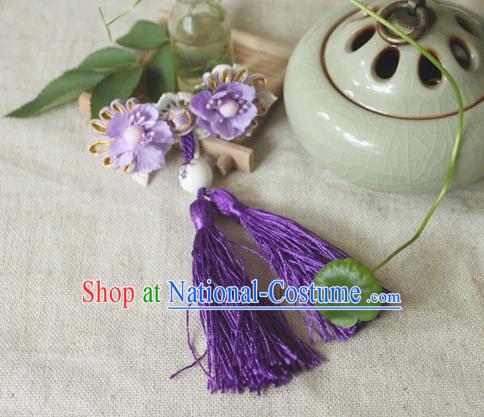 Traditional Classic Chinese Ancient Hair Accessories Hairpin, Elegant Hanfu Plate Buttons Tassels Hair Claw for Women