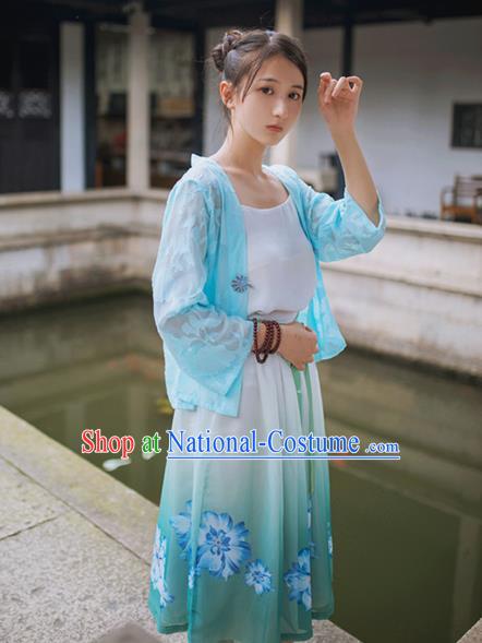 Traditional Classic Chinese Elegant Women Costume Hanfu Smock, Restoring Ancient Han Dynasty Shadow Short Cardigan for Women