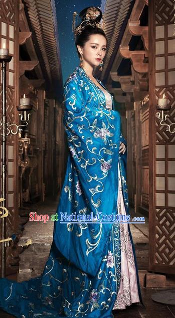 Traditional Chinese Ancient Imperial Emperess Concubine Costumes, Ancient Chinese Cosplay Queen Costume and Hair Accessories Complete Set for Women