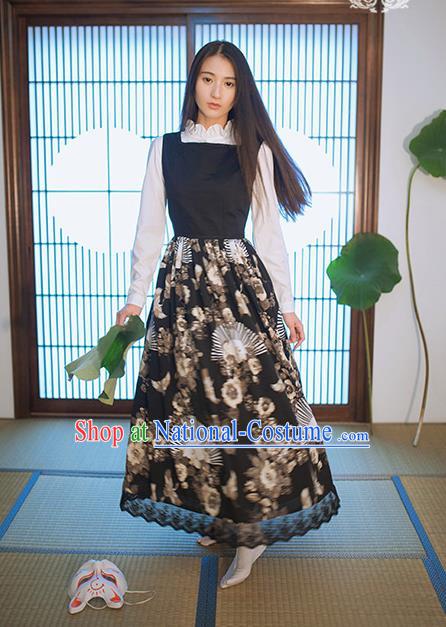 Traditional Japanese Restoring Ancient Kimono Costume One-Piece Dress Crane Sundress, China Kimono Modified Jumper Skirt for Women