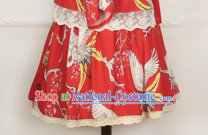 Traditional Japanese Restoring Ancient Kimono Costume Bust Skirt, China Red Modified Short Skirt for Women