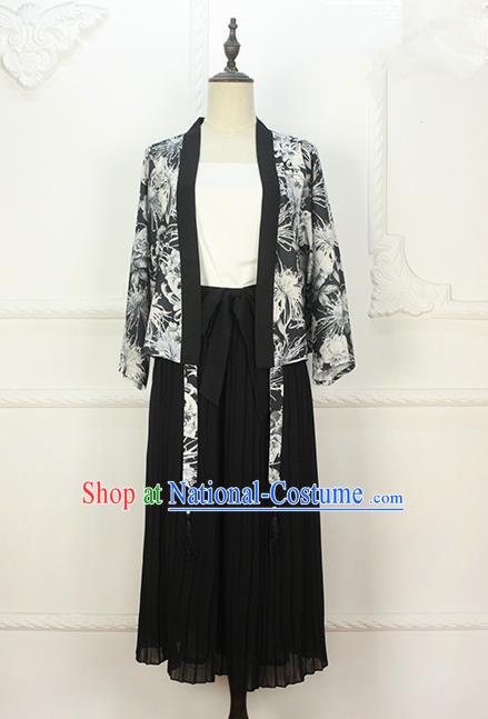 Traditional Japanese Restoring Ancient Kimono Costume Crane Smock, China Modified Double Side Short Cardigan for Women