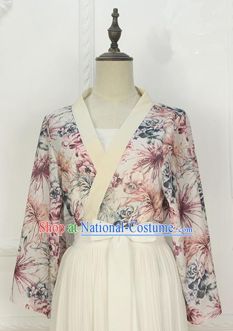 Traditional Japanese Restoring Ancient Kimono Costume Crane Smock, China Modified Double Side Short Cardigan for Women