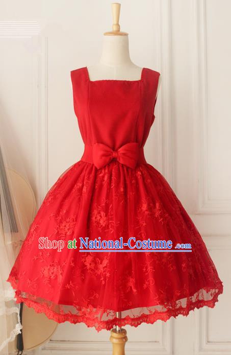 Traditional Classic Elegant Women Costume Woolen One-Piece Dress, Restoring Ancient Princess Wool Lace Red Jumper Skirt for Women