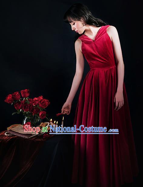 Traditional Classic Elegant Women Costume Velvet One-Piece Dress, Restoring Ancient Velvet Full Dress for Women