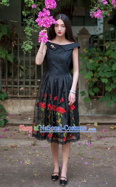 Traditional Classic Elegant Women Costume Organza One-Piece Dress, Restoring Ancient Embroidered Lace Dress for Women