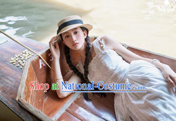 Traditional Classic Elegant Women Costume Cotton One-Piece Dress, Restoring Ancient Embroidered Pierced Dress for Women