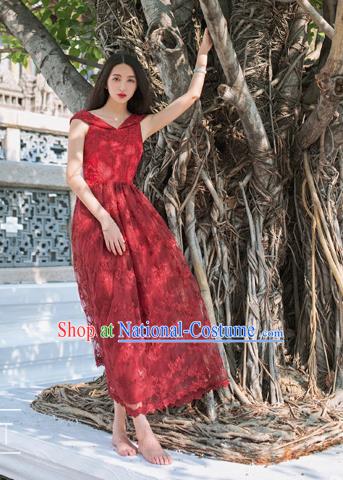 Traditional Classic Elegant Women Costume One-Piece Dress, Restoring Ancient Embroidered Lace Full Dress for Women