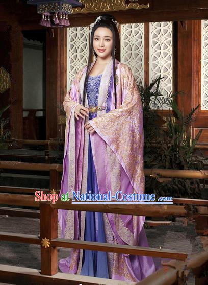 Traditional Chinese Ancient Imperial Emperess Concubine Costumes, Ancient Chinese Cosplay Queen Costume and Hair Accessories Complete Set for Women