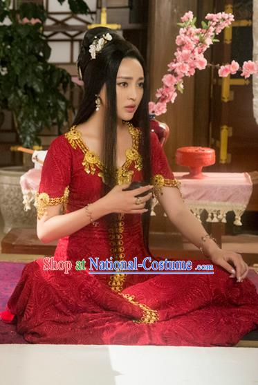 Traditional Chinese Ancient Imperial Emperess Concubine Costumes, Ancient Chinese Cosplay Queen Costume and Hair Accessories Complete Set for Women