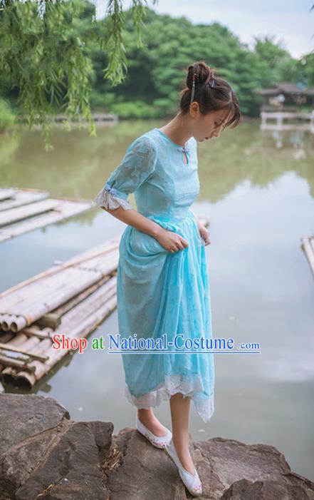 Traditional Classic Chinese Elegant Women Costume One-Piece Dress, Chinese Cheongsam Restoring Ancient Princess Stand Collar Long Dress for Women