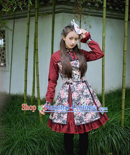 Traditional Classic Chinese Elegant Women Costume One-Piece Dress, Chinese Cheongsam Restoring Ancient Princess Plate Buttons Stand Collar Dress for Women