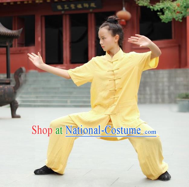 Traditional Chinese Wudang Linen Uniform Taoist Nun Uniform Kungfu Kung Fu Clothing Clothes Pants Shirt Supplies Wu Gong Outfits, Chinese Short-Sleeve Tang Suit Wushu Clothing Tai Chi Suits Uniforms for Women