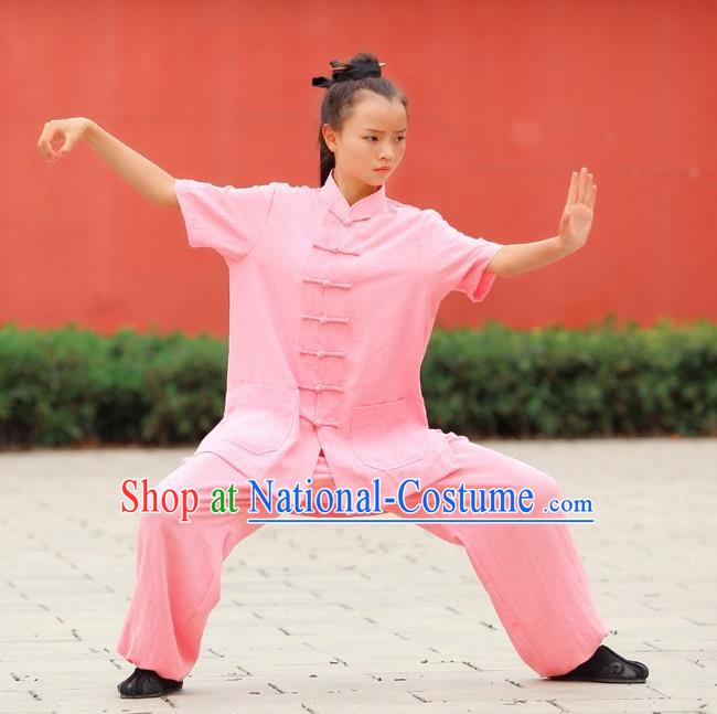 Traditional Chinese Wudang Linen Uniform Taoist Nun Uniform Kungfu Kung Fu Clothing Clothes Pants Shirt Supplies Wu Gong Outfits, Chinese Short-Sleeve Tang Suit Wushu Clothing Tai Chi Suits Uniforms for Women