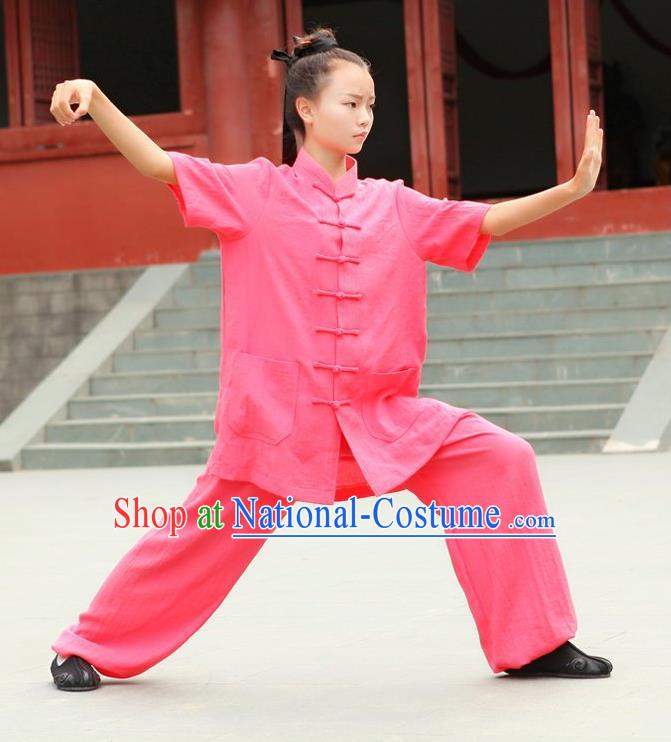 Traditional Chinese Wudang Linen Uniform Taoist Nun Uniform Kungfu Kung Fu Clothing Clothes Pants Shirt Supplies Wu Gong Outfits, Chinese Short-Sleeve Tang Suit Wushu Clothing Tai Chi Suits Uniforms for Women