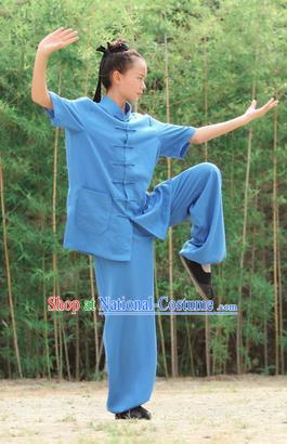 Traditional Chinese Wudang Linen Uniform Taoist Nun Uniform Kungfu Kung Fu Clothing Clothes Martial Pants Shirt Supplies Wu Gong Outfits, Chinese Short-Sleeve Tang Suit Wushu Clothing Tai Chi Suits Uniforms for Women